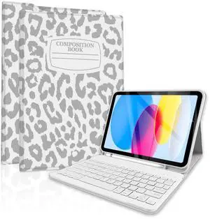TopPerfekt Case Keyboard for iPad Gen 11th (A16)11-inch 2025/iPad 10th 10.9-inch 2022,Detachable, Rechargeable, Magnetically Absorbent, Pencil Holder for 10.9 inch Case with Keyboard-Note Gray Leopard