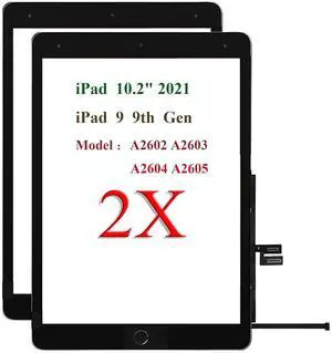 for iPad 9 (9th Generation) A2602 A2603 A2604 A2605 Screen Replacement 2 Pack 10.2 Inch Digitizer, for iPad 9th Gen Touch Screen Digitizer Replacement (2021 Released) with Home Button(Black)