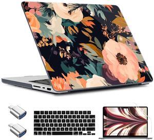 TWOLSKOO Compatible with M4 MacBook Pro 14 inch Case 2024-2021 Release Chip Models M4 M3 M2 M1 Pro Max, Plastic Hard Shell & Keyboard Cover & Type C Adapter, & Screen Protector, Bright Abstract Flower