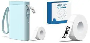 TYPONOS P21 Label Maker Machine with Tape, Blue Bluetooth Label Printer Portable Mini Label Makers, P21 Label Maker Tape Black on White 14x40mm (0.55"x1.57"), Standard Laminated 180 Labels/Roll