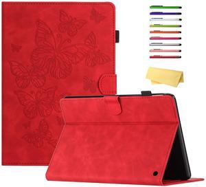 Case for  Kindle Fire HD 8 & Fire HD 8 Plus (12th/10th Generation, 2024/2022/2020) 8" with Stand/Pencil Holder [Auto Sleep/Wake],UUcovers Embossed Magneic Smart Folio Cover, Red Butterfly
