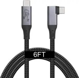 Vebner 6-Foot USB4 Cable Compatible with Thunderbolt 3, Thunderbolt 4 and USB-C - Supports 8K HD Display, 40gbps Data Transfer, 240W Charging - 90-Degree Right Angle USB-C