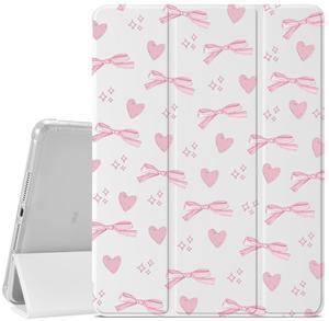 Cute Pink Bow Design Case for iPad Air 6th Generation 11" M2 2024/iPad Air 5th 2022/4th 2020 Generation 10.9",Girly Protective Case,Pencil Holder & Clear Transparent Back & Trifold White Cover