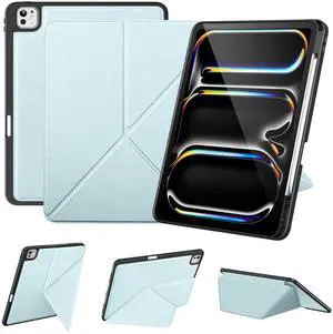 VIKESI for iPad Pro 13 Inch M4 Case 2024, Origami Case with Multi fold, Multi Angle Stand, Apple Pencil Holder, Support Auto Wake/Sleep-Ice Blue