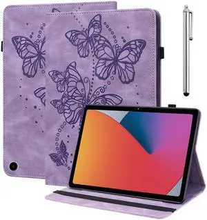 VODEFOX Case for  Kindle Fire Max 11 Case (13th Generation, 2023 Release) 11",PU Leather Folio Stand Embossed Butterfly Stand Cover with Elastic Band Stylus for Fire Max 11 Tablet - Purple