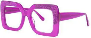 VOOGLAM Oversize Square Women's Non-Prescription Glasses with HD Clear Lenses in Purple Acetate Frame