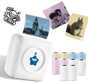 Portable Thermal Printer, Mini Bluetooth Mobile Printer - Sticker Printer Compatible with Android & iOS - Wireless Pocket Picture Printer for iPhone Listing Notes DIY, Photo Printer with 10x Paper