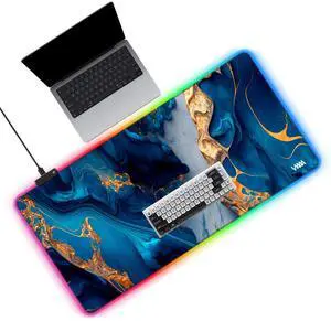 Vyaaa 40" x 20" RGB Gaming Mouse Pad, XXL LED Desk Mat with 9 Light-Up Modes, Smooth Surface & Non-Slip Rubber Base for Gaming/Office/Home(Marble)