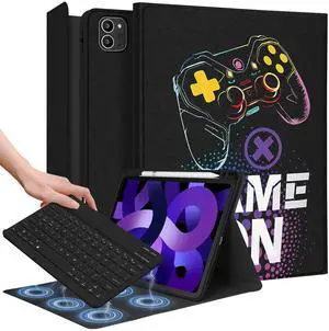 Wazzasoft for iPad Air 11 inch Case 2024, Air 5th/4th Generation 10.9, Pro 11'' Case with Keyboard Pencil Holder Folio Tablet Cover Men Boys Cute Cool Black Gaming for iPad Air 11 2024 (M2), Pro 11