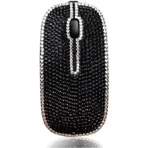 WONGS Bling Silver Edge Black Crystal Rhinestone Rechargeable Slim Silent Sparkly Computer Wireless Mouse with USB Receiver, Bedazzled Mice for Laptop,Notebook, PC, MacBook - Silver Edge