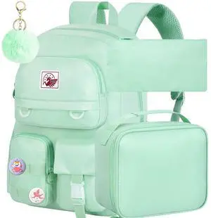 Laptop Backpack for Girls Women,15.6" Cute Aesthetic Computer Water Resistant Anti Theft College School Bookbag Set for Teens Girls Students - Green