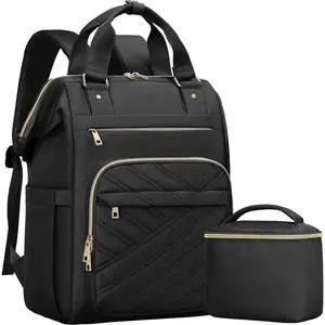XJ-HOME 17.3" Laptop Backpack for Women, Stylish Backpack Purse, Waterproof Teacher Nurse Backpack, College Casual Daypack with USB Port, Black