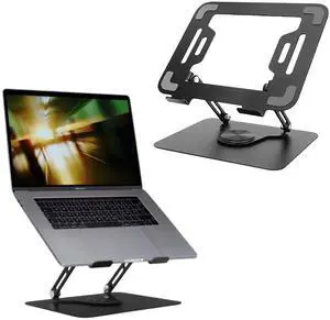 Adjustable Laptop Stand for Desk - Foldable Metal Riser, Ergonomic 360deg Rotating Holder for MacBook & Notebooks 10-17.3", Black