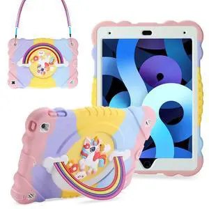 XZC Case for iPad 9th/8th/7th Generation 2021/2020/2019(10.2 inch), Unicorn Cute Cover Heavy Duty Shockproof Protective Case with Built-in Stand Strap for Kids Girls Women (Rainbow)