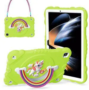 XZC Case for Samsung Galaxy Tab A9+/ A9 Plus Case 11" 2023 (SM-X210/X216/X218), Unicorn Heavy Duty Shockproof Protective Case with Stand/Shoulder Strap for Kids Girls Women (Green)