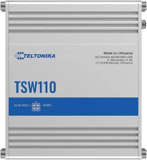 Teltonika TSW110000010 - TSW110 Industrial L2 Unmanaged Switch, 10/100/1000 Mbps Ethernet Ports, Aluminum Housing, 10 Gbps Bandwidth - with DC Power Cable