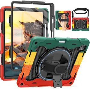 ROSROME for iPad Pro 13 Inch Case 2024 M4 7th Generation with HD Screen Protector, Shoulder Strap, 360 Stand, Hand Strap,Pen Holder |15ft Drop Protection| Heavy Duty Military Case for Pro 13 for Kids