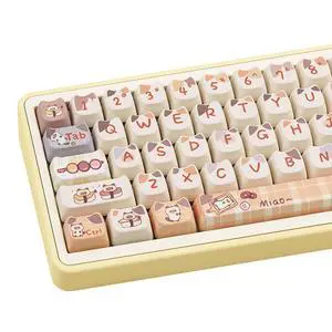 COOMICKEY PBT Keycaps, Cute Cat Keycap Set, Dye Sublimation Custom Keycaps, Kawaii Keycap Mao Profile 142 Keys Key Cap with Key Puller for Cherry Gateron MX Switches Mechanical Gaming Keyboard