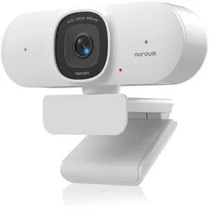 NUROUM V15AF 2K Webcam for PC, 1080p 60FPS AutoFocus Web Camera with Microphone, Privacy Cover and Mute, 75°FOV Dual Microphone USB FHD Computer Camera, Plug and Play for Zoom/Skype/Teams, White