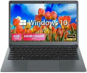 BLUEING 14" FHD Lightweight Laptop, Intel Celeron N3350 Laptop Computer, 6GB LPDDR4 RAM 320GB(64GB eMMC/256GB SSD), WI-FI 5, BT5.0, HD Camera, Windows 10 Laptop Computer for Home & Study