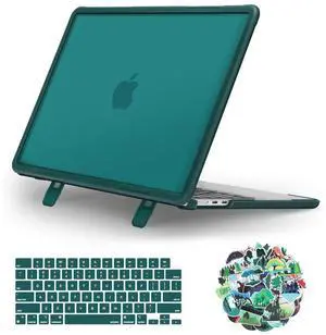 MOSISO Compatible with MacBook Air 13 inch Case 2025-2022 M4 A3240 M3 A3113 M2 A2681, Heavy Duty Shockproof Hard Case with Fold Kickstand&Keyboard Cover&Decals for MacBook Air 13.6, Teal Green