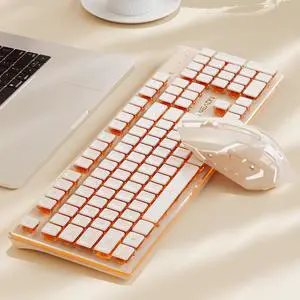 SEUNKWANG EWEADN V3 Wireless Keyboard and Mouse with Single Backlit, Metal Panel, Bluetooth/2.4G Rechargeable Computer Keyboard and Mouse Combo Silent Lighted Full Size Cute Keyboards-Rose Pink