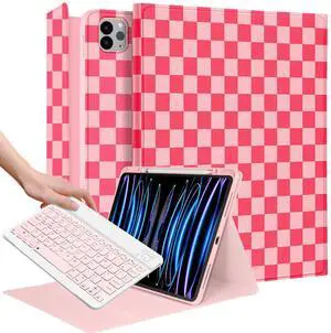 Wazzasoft for iPad Air 13 inch Case 2024 M2, for iPad Pro 12.9'' Case with Keyboard Pencil Holder Folio Tablet Cover Women Girls Cute Black Flower for Apple Air 11, Pro 12.9