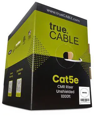 trueCABLE Cat5e Riser (CMR), 1000ft, White, 24AWG 4 Pair Solid Bare Copper, 350MHz, PoE++ (4PPoE), ETL Listed, Unshielded Twisted Pair (UTP), Bulk Ethernet Cable