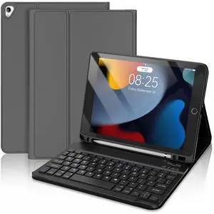 Keyboard Case for iPad 9th Generation 2021 10.2 Inch, Detachable Wireless Rechargeable Keyboard for iPad 8th/7th Gen, Slim Folio Stand Cover with Pencil Holder for iPad Pro 10.5" / iPad Air 3rd Gen