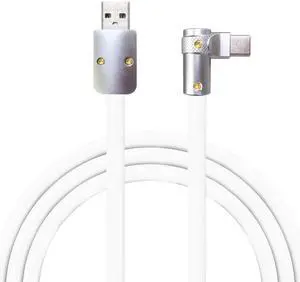 chubbycable FlexElbow Pro - 90 Degree Design 240W Fast Charge Cable Ultra-Thick Silicone Right Angle USB C Cable Phone Tablets Charging Cord, White, USB-A to Type-C, 16.4FT