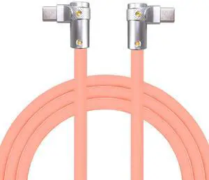 chubbycable FlexElbow Pro - 90 Degree Design 240W Fast Charge Cable Ultra-Thick Silicone Right Angle USB C Cable Phone Tablets Charging Cord, Pink, Double Elbow Type C to Type C, 3.3FT