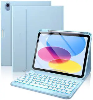 typecase Folio Keyboard Case for iPad 10th Gen 10.9 inch (2022) and iPad 11th (A16, 2025), Magnetic Wireless Detachable Keyboard, 7-Color Backlight, Thin & Light, Pencil Holder  Sky Blue