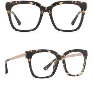 DIFF Bella Designer Square Computer Blue Light Blocking Glasses Women Oversized, Espresso Tortoise