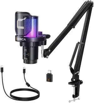 COMICA Ejoy Uni PRO(A) USB Wireless Microphone with Noise Cancellation, RGB Lights, Monitoring, Muting, Boom Arm Mic for Computer, PS5, PS4, Streaming, Podcast, Chat, Twitch, Discord