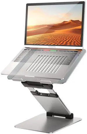 Ergonomic Laptop Stand for Desk, Sit to Stand Laptop Riser, Adjustable Height up to 21", Standing Computer Stand, Promote Healthy Posture Compatible with MacBook Air Pro, All Laptops 10-17"-Silver