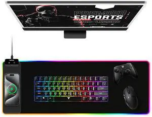 TopMade RGB Gaming Mouse Pad, 15W Wireless Charging Mousepad with 13 Light Modes, Ultra-Smooth Surface, Non-Slip Base, Waterproof Keyboard Mat for MacBook, PC, Laptop (No Power Adapter Included)