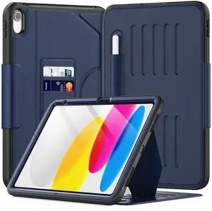 KAIJIAbox for iPad 10th/11th Generation Case 10.9/11 Inch A16 (2022/2025),PU Leather Strong Magnetic Cover with Multi-Angle Magnetic Stand, Pencil Holder, Card Slots, Auto Sleep/Wake, Dark Blue