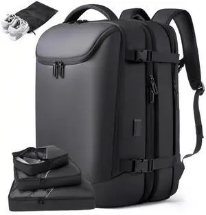 TANGCORLE 50L Carry on Travel Backpack, Expandable Airline Approved Backpacks with 3 Packing Cubes Fit 17.3 inch Laptop Suitcase backpack for Men Women(Black)