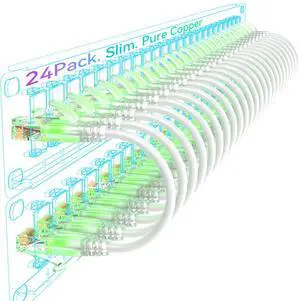 Sokqovt Cat6a Patch Cables Slim 6ft (24 Pack), Flexible Cat6 Ethernet Patch Cable 10G 550MHZ, 28AWG Pure Copper Cat6 Patch Cable for Network Cabinet, Cat 6 Patch Cable White