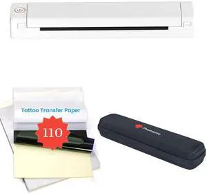 Phomemo M08F Wireless Tattoo Transfer Stencil Printer White& M08F Case Black, Tattoo Transfer Thermal Copier Machine with 110pcs Tattoo Transfer Paper, Tattoo Printer Kit for Tattoo Artists, Compatibl