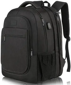 MATEIN College Large Travel Backpack, TSA Expandable Laptop Backpack with USB Charging Port, Anti Theft Computer Bag Fit 17.3 Inch Laptop Water Resistant College Computer Bag Gift for Men Women, Black