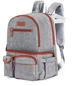 MOMIGO Breast Pump Backpack - Cooler and Moistureproof Bag Double Layer for Mother Outdoor Working Backpack with 13 Inch Laptop Compartment Fit Most Breast PumpsBrown