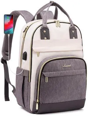 LOVEVOOK Backpack for Women,Laptop Backpack Women,Fits 15.6 Inch Laptop Bag,School Backpacks,Fashion Travel Work Anti-theft Bag,Waterproof Business Computer College Backpack Purse,Beige-Grey-Grey