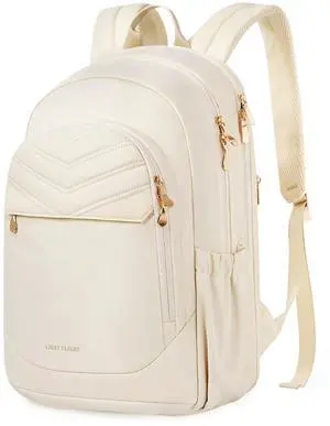 LIGHT FLIGHT College Backpack for Women, Womens 15.6" Laptop Travel Backpack,Water Resistant, Large Capacity, Multi-pockets, Daypack for Work, Casual Computer Bags, Beige