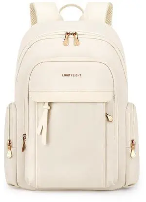 LIGHT FLIGHT Laptop Backpack for Women, 15.6 Inch Work Bag Business Backpack with laptop compartment, Water Resistant Travel Bags Casual Daypacks for College, Large Capacity Backpacks for Travel-Beige
