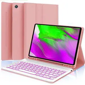 Keyboard case for Samsung Galaxy Tab A9+ /Tab A9 Plus 11 inch 2023 Release/SM-X210/X215/X216, Backlit Keyboard Magnetic Detachable Case with S Pen Holder, Rose Gold