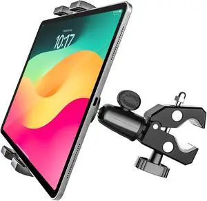 Metal Tablet Mount for Bike, Motorcycle, Boat Helm, Stroller, Wheelchair, Mic Stand/Indoor Cycling Bike/Gym Bicycle Handlebar Clamp, Fits iPad Pro 13 Air Mini, Galaxy Tab, iPhone, 4-13" Device