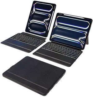 Doohoeek Keyboard Folio Compatible with New iPad Pro 13-inch (M4, 2024), iPad Pro 13 Keyboard Case with Any-Angle Kickstand, Detachable Bluetooth Keypad with Trackpad & 7-Color Backlit
