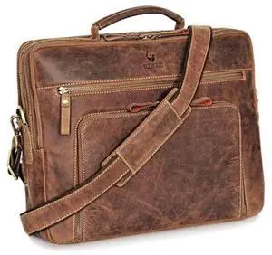 DONBOLSO Leather Messenger Bag for Women and Men - 15x12x4-Inch Handcrafted Shoulder Bag for Laptop - Attache Case for Office Essentials - Leather Briefcase for Work, Business, Travel - Vintage Brown