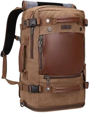 WITZMAN Travel Backpack for Men Women Carry on Luggage Backpack Canvas Rucksack Duffel bag with Shoe CompartmentA2020BROWN